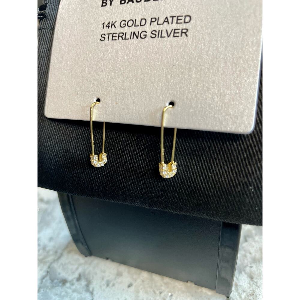 SUGARFIX by BaubleBar 14K Gold Plated Sterling Silver Safety Pin Earrings - NEW - Picture 2 of 4